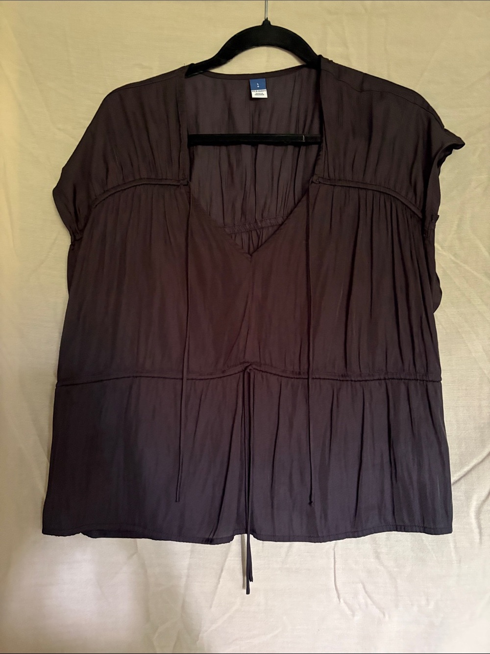 Women's V-Neck Short Sleeve Peasant Blouse - Charcoal